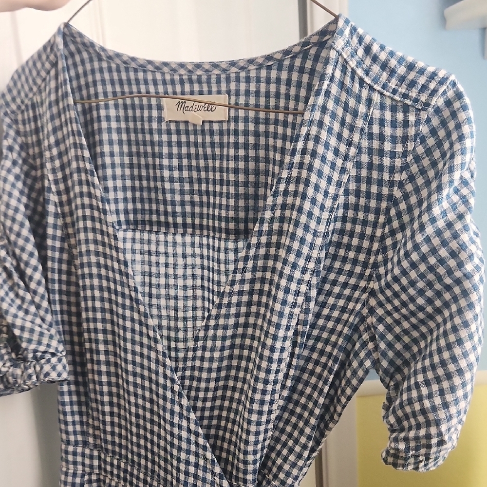 Madewell Cotton Navy Dorothy Gingham Wrap Dress - Picture 3 of 6